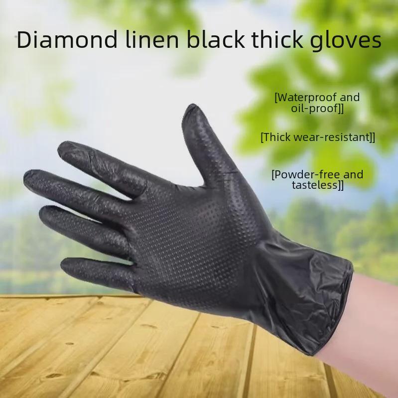 Durable Black PVC Nitrile Disposable Gloves - Diamond Pattern, Non-Slip, Oil Resistant, Orange Protective. Extra Large XL
Durable Black PVC Nitrile Disposable Gloves - Diamond Pattern, Non-Slip, Oil Resistant, Orange Protective. Extra Large XL