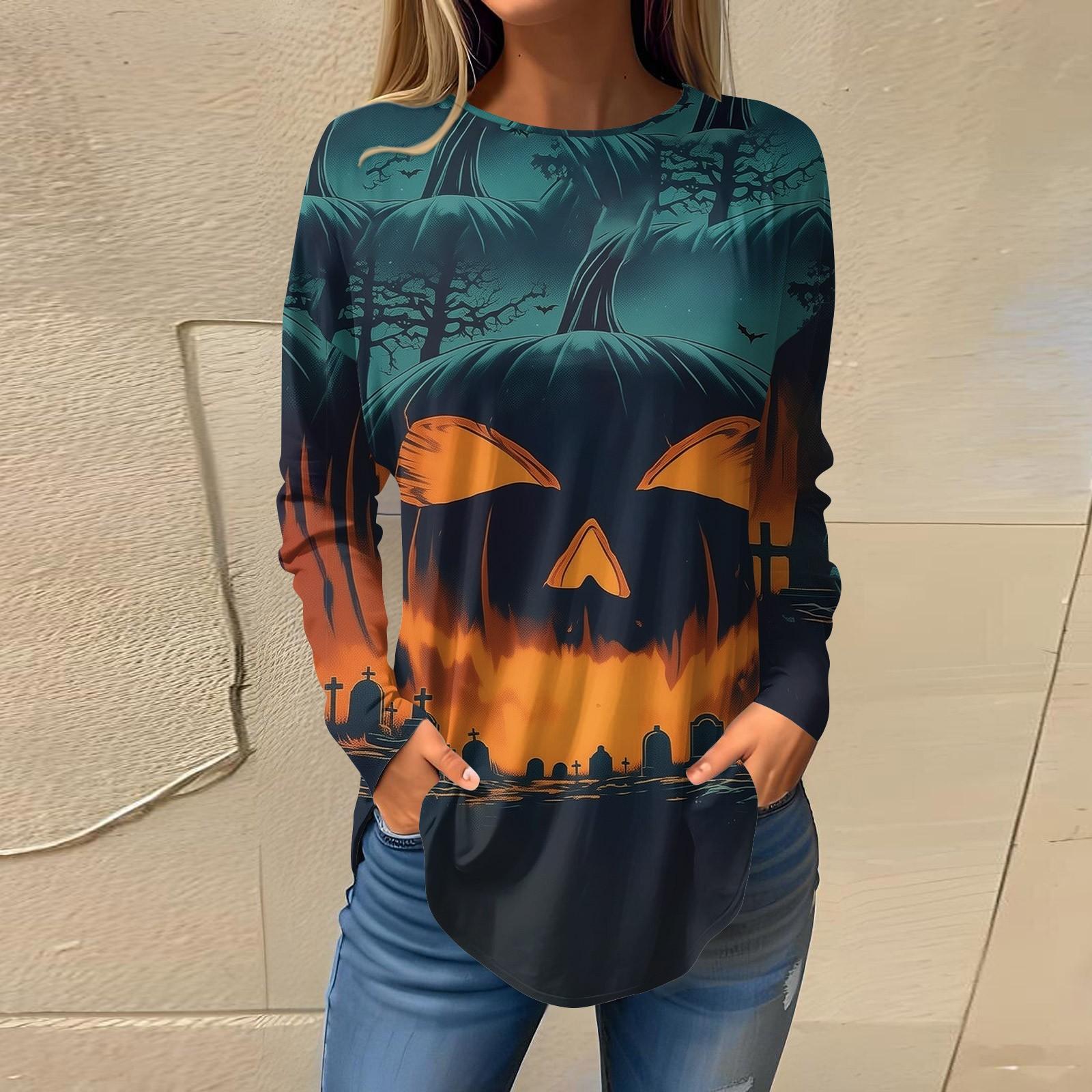 Жіноча вільна футболка з круглим вирізом і принтом на Хелловін, верхній пуловер, світшот з довгими рукавами L
Жіноча вільна футболка з круглим вирізом і принтом на Хелловін, верхній пуловер, світшот з довгими рукавами L