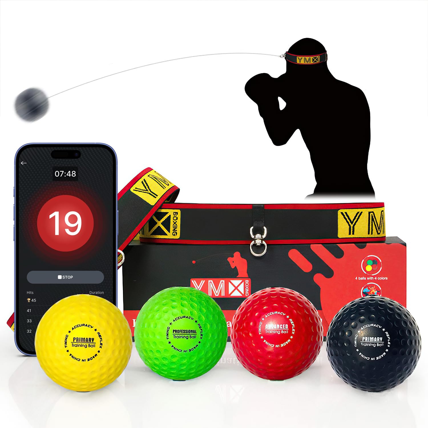 YMX BOXING Reflex Ball 4-Ball Set - APP-Connected Punching Balls for Reflex Training and Dynamic Visual Acuity Training - Boxing Balls with Adjustable
YMX BOXING Reflex Ball 4-Ball Set - APP-Connected Punching Balls for Reflex Training and Dynamic Visual Acuity Training - Boxing Balls with Adjustable
