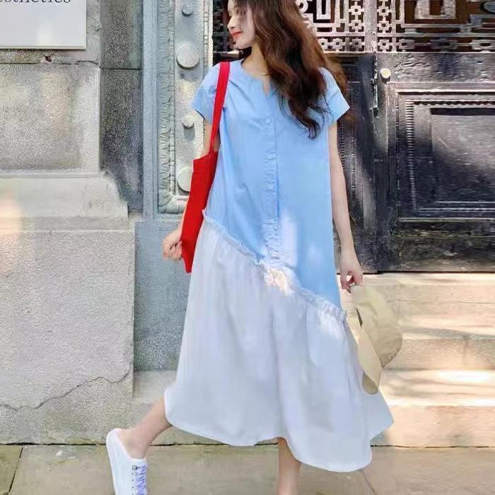 Women s Summer Korean Style Color-Block Spliced Long Shirt Dress - Loose Fit & Slimming with Irregular Design XL
Women s Summer Korean Style Color-Block Spliced Long Shirt Dress - Loose Fit & Slimming with Irregular Design XL