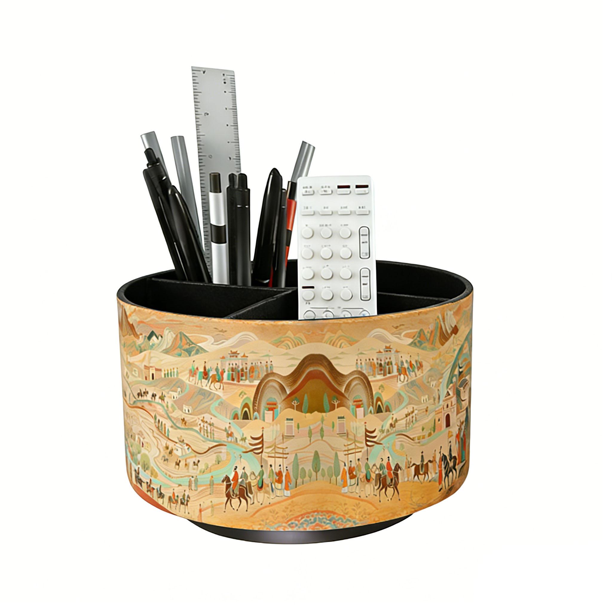 Rotating Dunhuang Art Desk Organizer, 4 Compartments Pen Holder for Office & Vanity
Rotating Dunhuang Art Desk Organizer, 4 Compartments Pen Holder for Office & Vanity