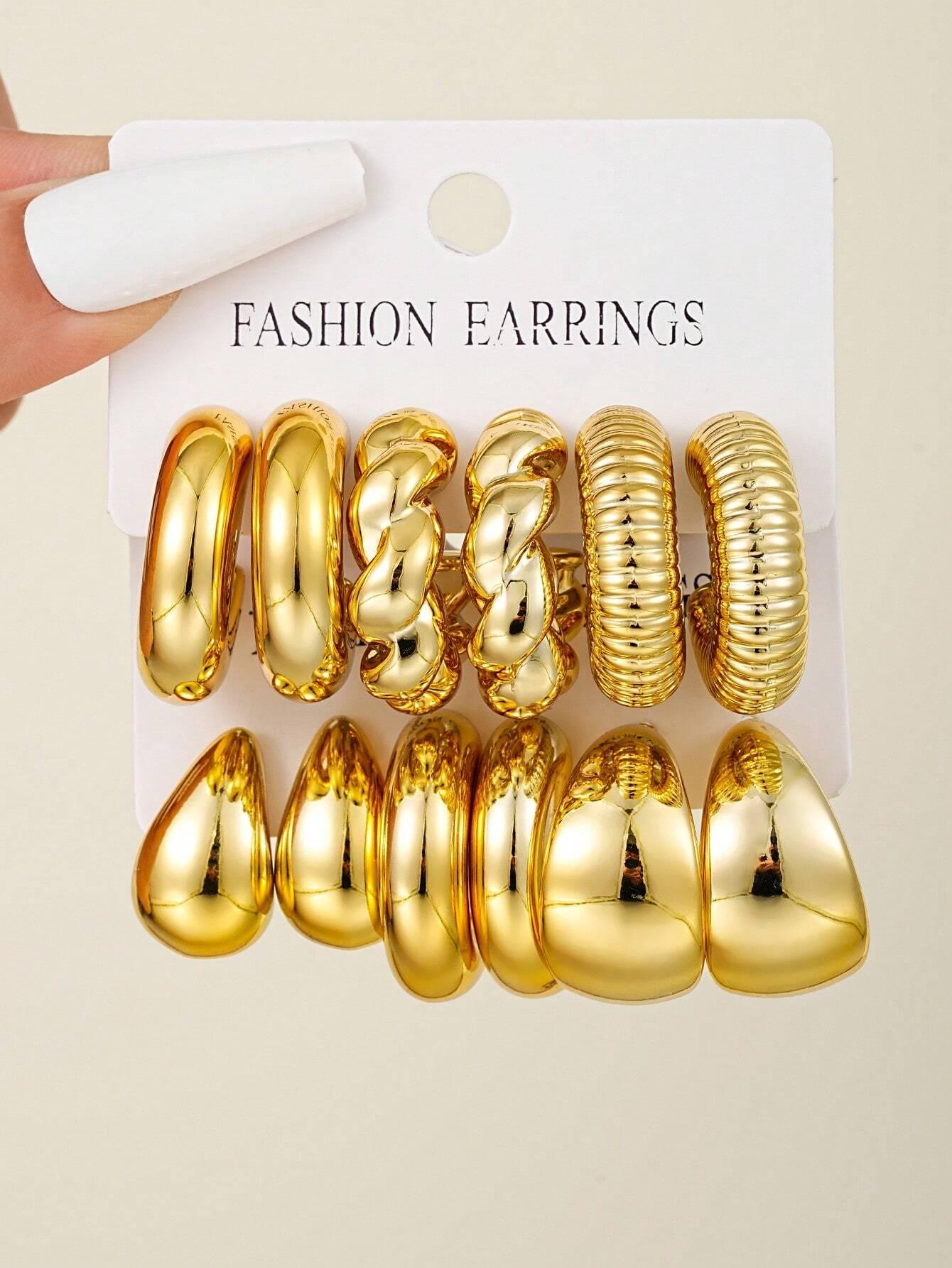 12pcs/Set Classic Fashion Twist C Shape Tear Drop Design Women s Gold-Color Earrings For Daily Workplace And Party Outfits
12pcs/Set Classic Fashion Twist C Shape Tear Drop Design Women s Gold-Color Earrings For Daily Workplace And Party Outfits