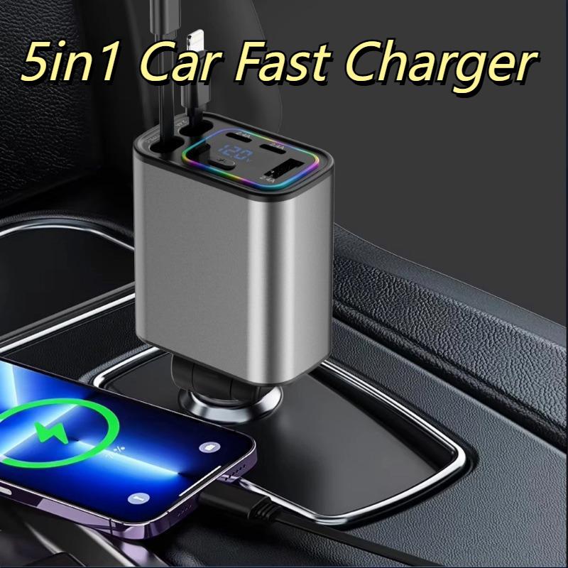 Car Charger 120W with Retractable Cable Ambient Lighting PD QC3.0 Fast Charging USB Type C Port Phone Charger Adapter
Car Charger 120W with Retractable Cable Ambient Lighting PD QC3.0 Fast Charging USB Type C Port Phone Charger Adapter