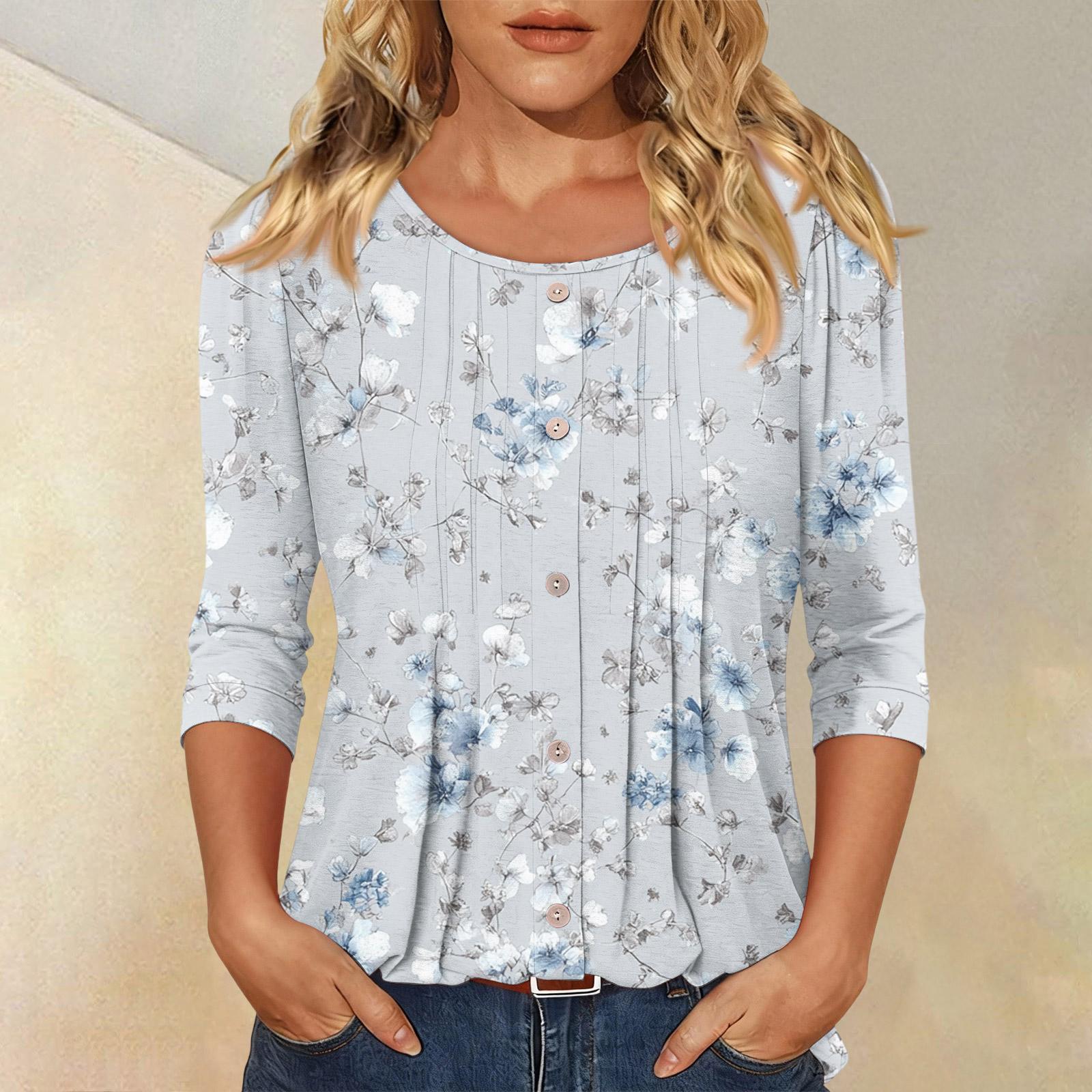 Women s Fashionable Casual Three-quarter Sleeve Button-down Floral Print Round Neck Top L
Women s Fashionable Casual Three-quarter Sleeve Button-down Floral Print Round Neck Top L