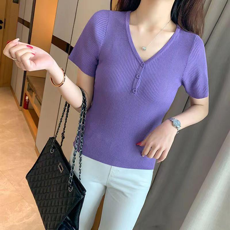 Женский летний вязаный тонкий свитер с v-образным вырезом и коротким рукавом, рубашка с коротким рукавом, тонкая нижняя пуговица, внутренняя верхняя одежда, сплошной цвет XL фиолетовый
Женский летний вязаный тонкий свитер с v-образным вырезом и коротким рукавом, рубашка с коротким рукавом, тонкая нижняя пуговица, внутренняя верхняя одежда, сплошной цвет XL фиолетовый