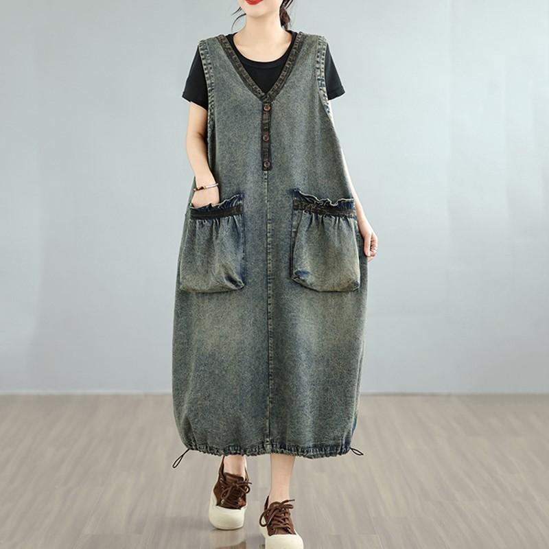 sleeveless Plus size vintage new in dresses for women casual loose long spring summer autumn denim dress XL
sleeveless Plus size vintage new in dresses for women casual loose long spring summer autumn denim dress XL