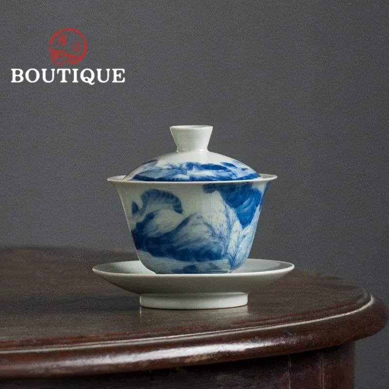 165 мл H-окрашенная сине-белая керамика Gaiwan Kangxi Lscape, элегантная чайная супница, крышка для заваривания чая, чаша, украшение для посуды
165 мл H-окрашенная сине-белая керамика Gaiwan Kangxi Lscape, элегантная чайная супница, крышка для заваривания чая, чаша, украшение для посуды