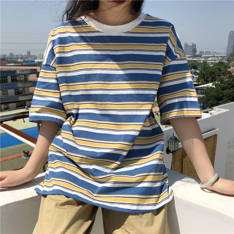 2021 Летняя женская корейская полосатая повседневная свободная футболка с коротким рукавом M синий
2021 Летняя женская корейская полосатая повседневная свободная футболка с коротким рукавом M синий