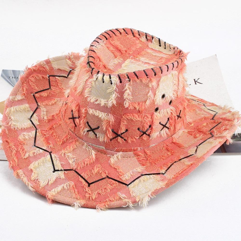 Регулируемая ковбойская шляпа в западном стиле, клетчатая шляпа рыцаря для походов, модная шляпа от солнца с широкими полями для мужчин и женщин