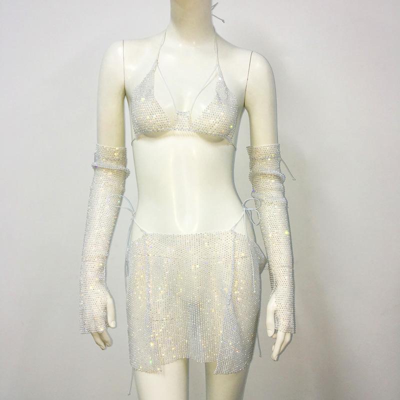 Женский комплект бикини из сетки со стразами, сверкающий топ и мини-юбка, сексуальный сетчатый наряд, пляжная одежда, купальник One Size
Женский комплект бикини из сетки со стразами, сверкающий топ и мини-юбка, сексуальный сетчатый наряд, пляжная одежда, купальник One Size