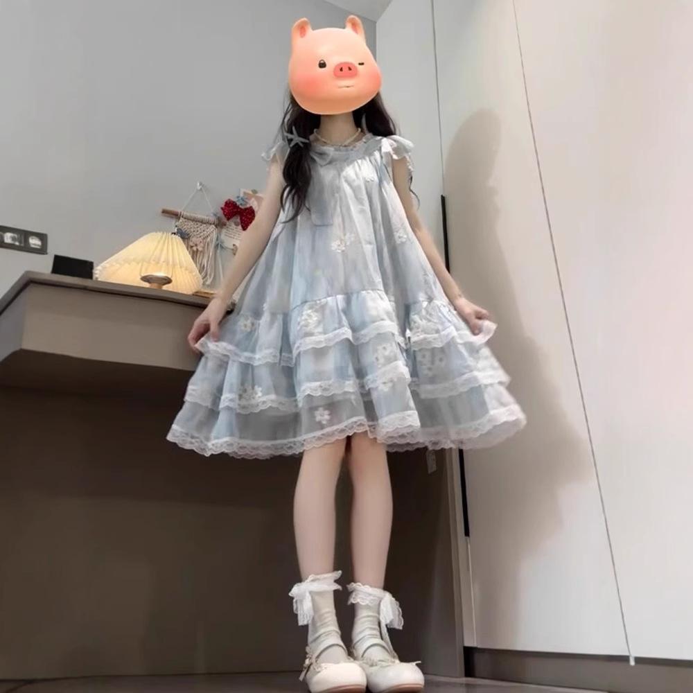 French small flying sleeve floral tulle dress children s summer new small temperament princess short dress S синий
French small flying sleeve floral tulle dress children s summer new small temperament princess short dress S синий