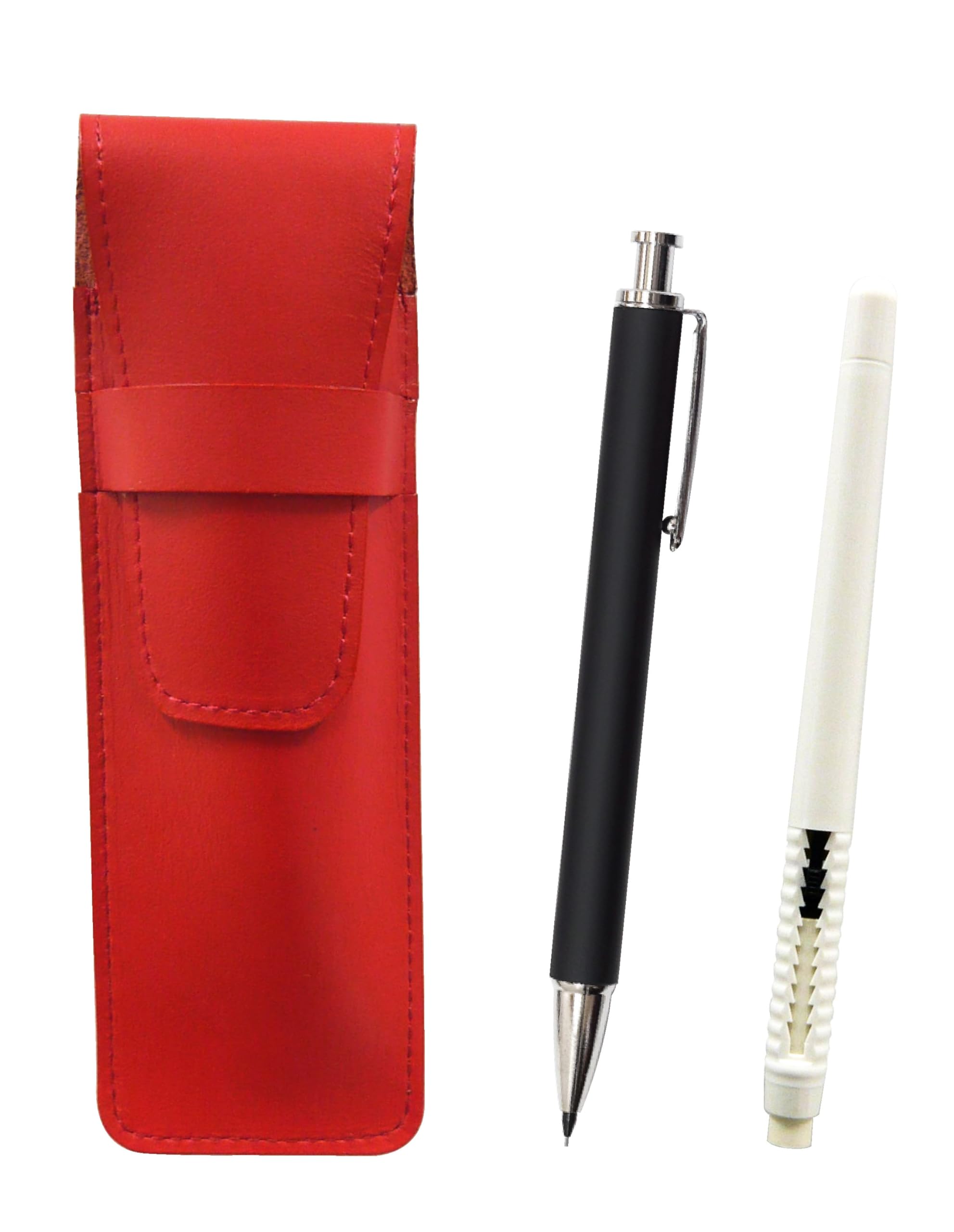 2 Pack Slim Cowhide Pencil Case Red Eraser White and Extruded Rubber Shaft Brass Knock Mechanical Pencil Set Black Pen-Shaped ASRMC46W-HS301S-2
2 Pack Slim Cowhide Pencil Case Red Eraser White and Extruded Rubber Shaft Brass Knock Mechanical Pencil Set Black Pen-Shaped ASRMC46W-HS301S-2