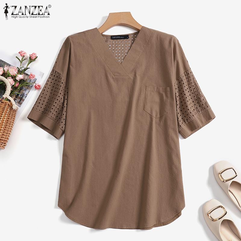 ZANZEA Летняя повседневная блузка с v-образным вырезом и половиной рукавов
ZANZEA Летняя повседневная блузка с v-образным вырезом и половиной рукавов
