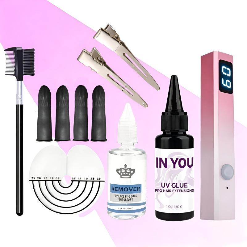 Fast Drying UV Hair Extensions Kit with Fast Cure UV Lamp 30g UV Glue 30ml Remover Anti-UV Guards Replacement Accessories A set
Fast Drying UV Hair Extensions Kit with Fast Cure UV Lamp 30g UV Glue 30ml Remover Anti-UV Guards Replacement Accessories A set
