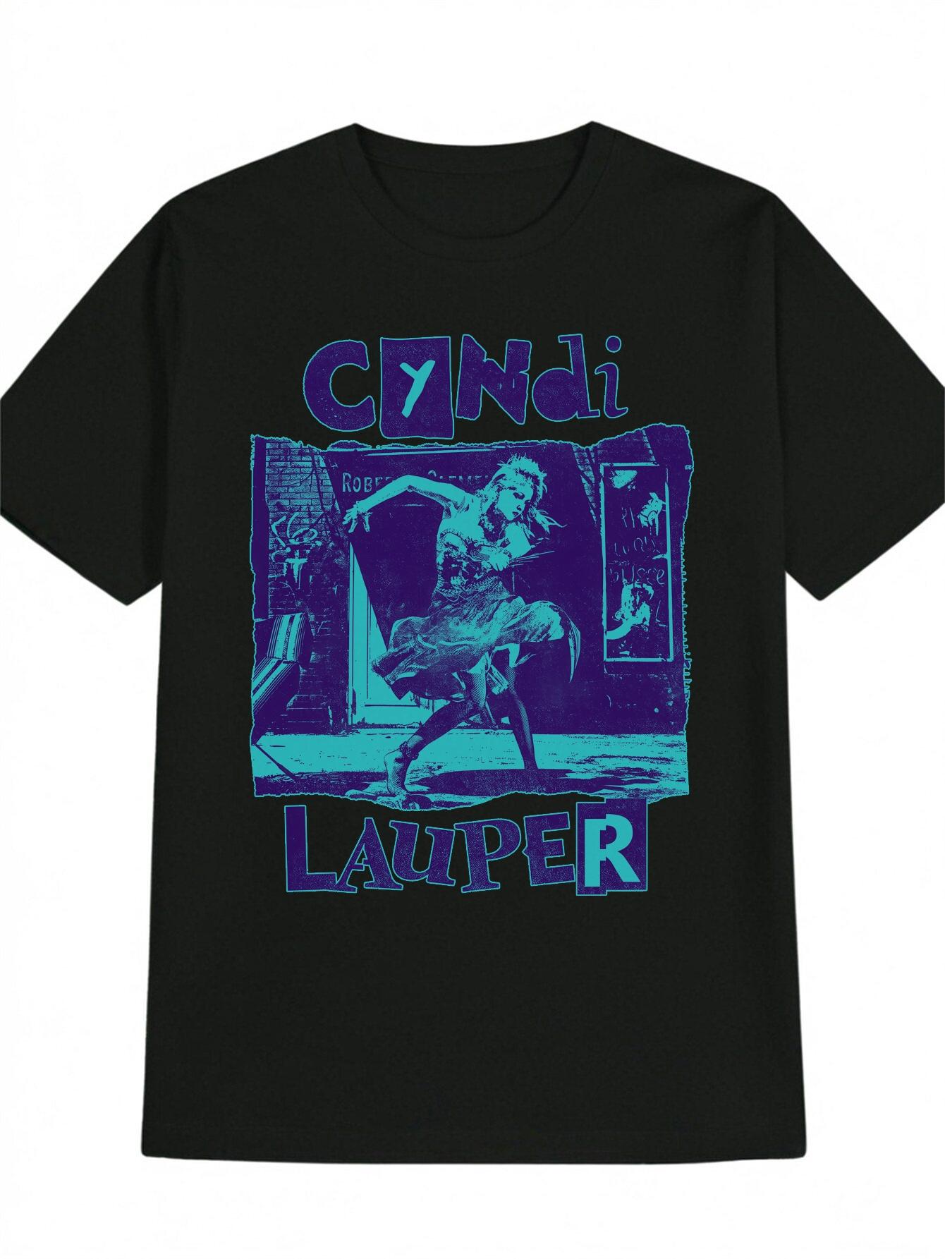 CYNDI LAUPER Graphic T-shirt for Men - Black Casual Round Neck Tee with Purple & Blue Print L
CYNDI LAUPER Graphic T-shirt for Men - Black Casual Round Neck Tee with Purple & Blue Print L