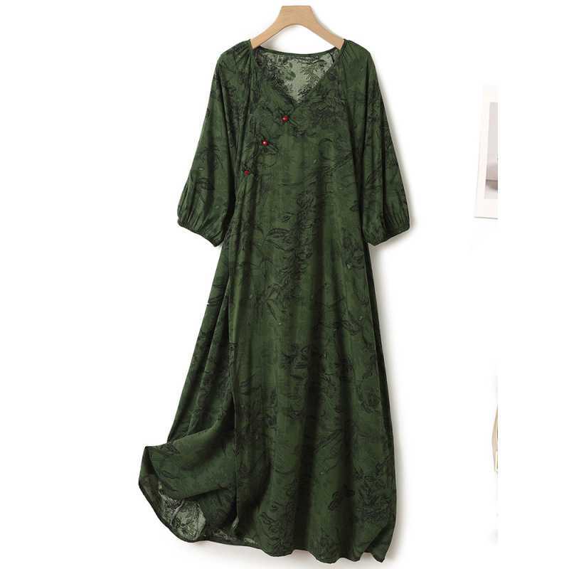 Ленивая ночная сорочка в стиле ципао, женское летнее прохладное хлопково-шелковое платье, юбка в национальном стиле, удлиненная M темно-зеленого