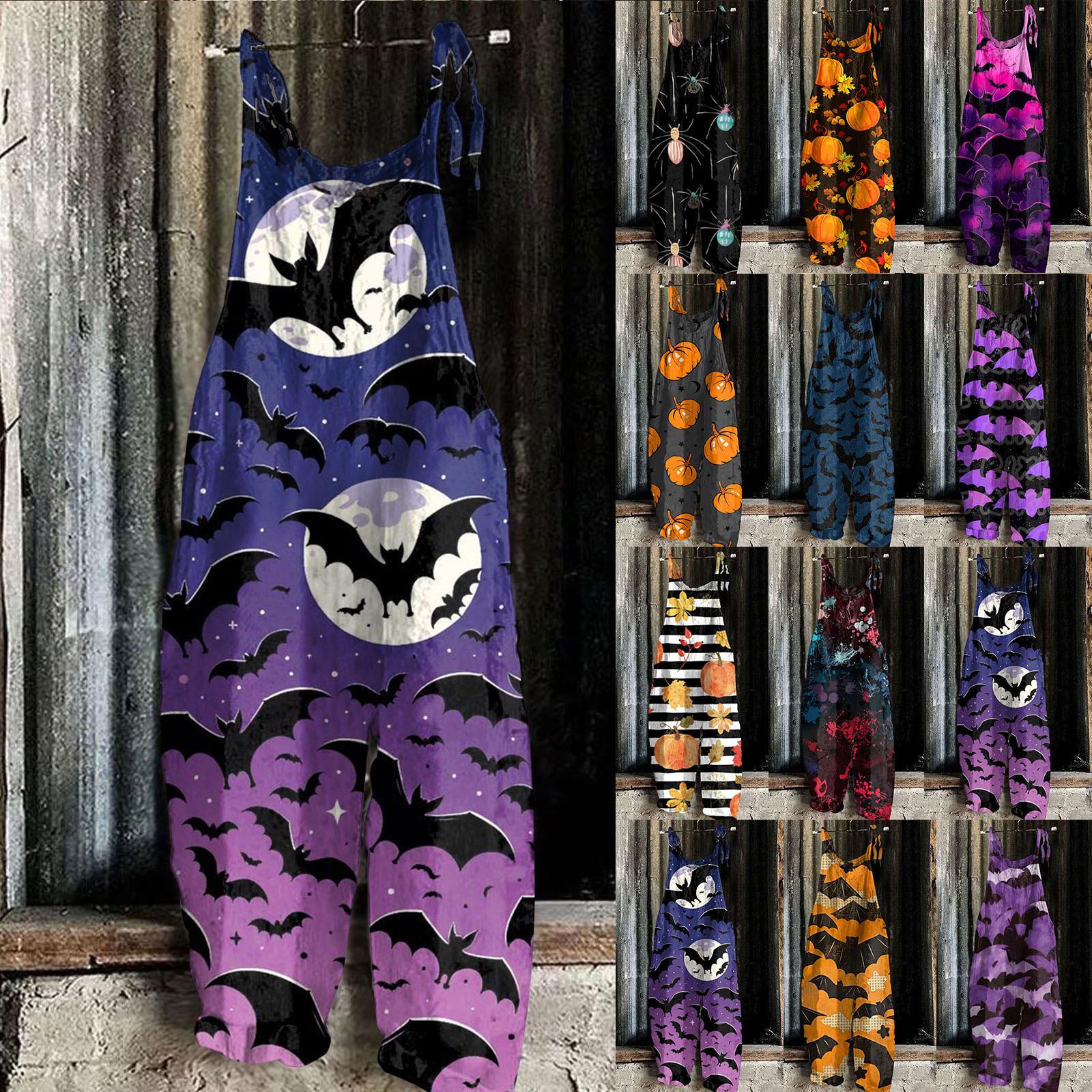 Women s Fashion Halloween Printed Casual Loose Vintage Strappy Jumpsuit 
Women s Fashion Halloween Printed Casual Loose Vintage Strappy Jumpsuit