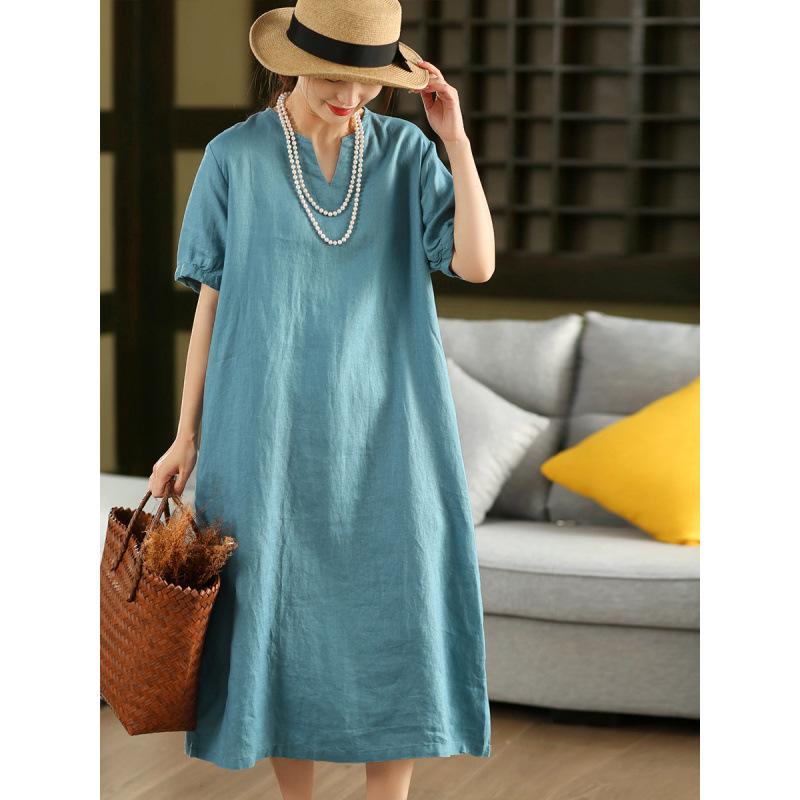 Artistic Retro Cotton Linen Women s Short Sleeve Over-the-Knee Dress Extra Large peacock синього кольору
Artistic Retro Cotton Linen Women s Short Sleeve Over-the-Knee Dress Extra Large peacock синього кольору