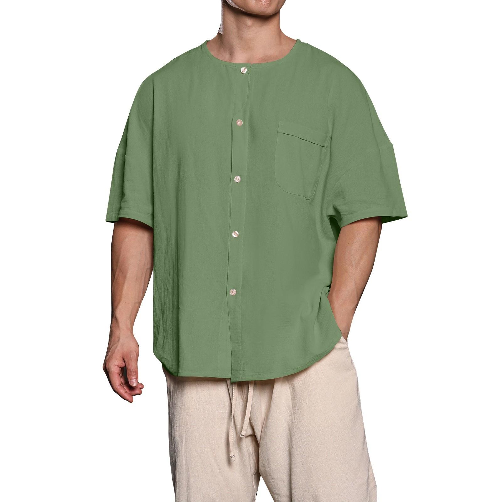 Чоловіча одноколірна бавовняна сорочка з льоном і короткими рукавами без коміра XL зелений
Чоловіча одноколірна бавовняна сорочка з льоном і короткими рукавами без коміра XL зелений