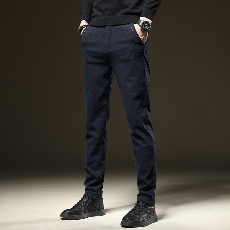 Легкие роскошные облегающие эластичные прямые повседневные брюки для мужчин на весну и осень, новые мужские брюки с начесом, легкие деловые осенние брюки 38