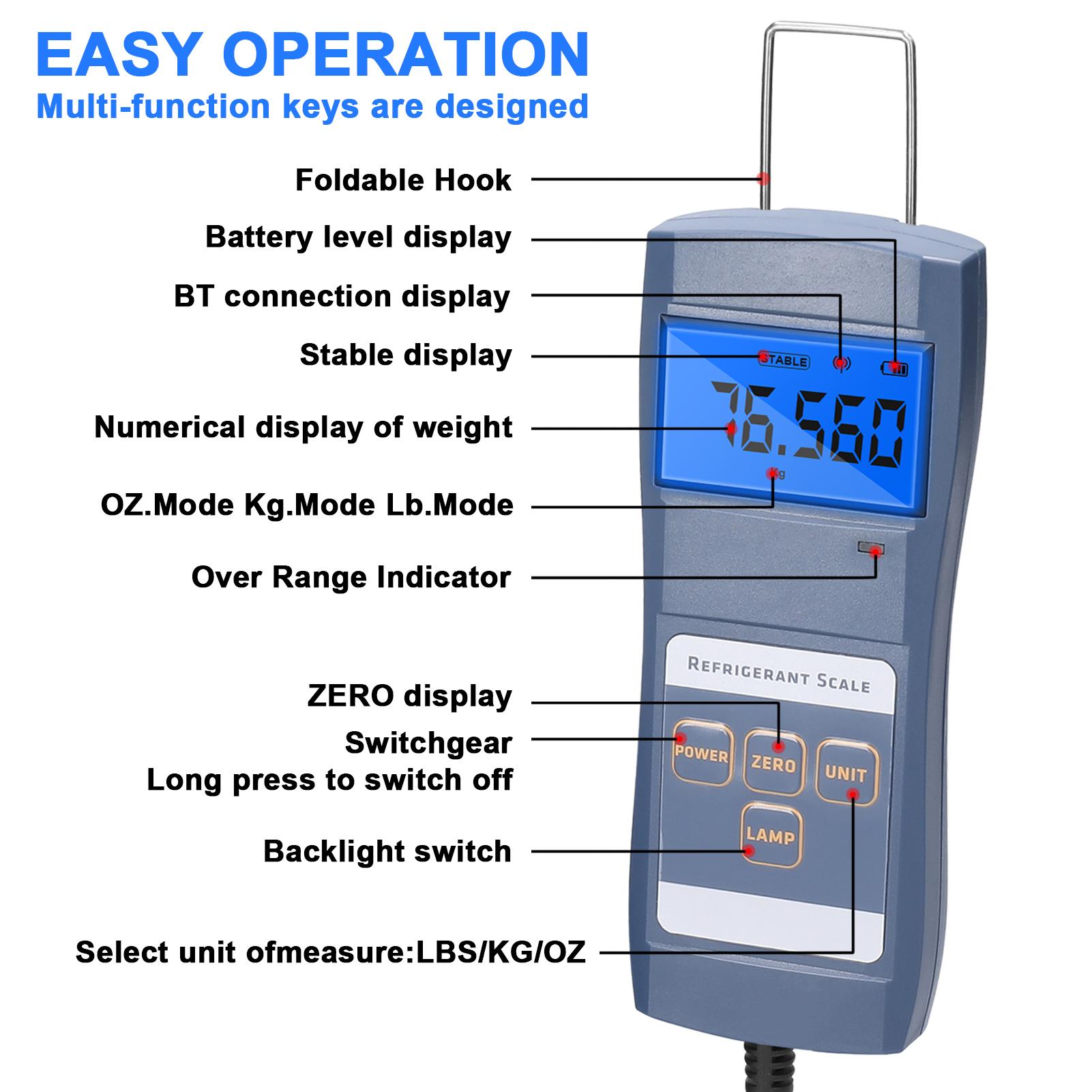 Refrigeration Scale 90kg 198lb Refrigerant Charging Weight Scale with LCD Screen Auto Power Off for HVAC Refrigeration Equipment
Refrigeration Scale 90kg 198lb Refrigerant Charging Weight Scale with LCD Screen Auto Power Off for HVAC Refrigeration Equipment
