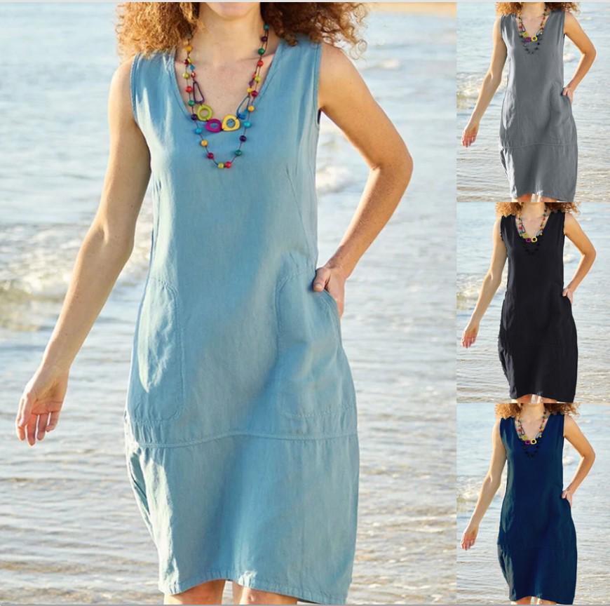 Women s European and American Cotton Linen Sleeveless U-Neck Long Dress with Pockets XL светло-синий
Women s European and American Cotton Linen Sleeveless U-Neck Long Dress with Pockets XL светло-синий