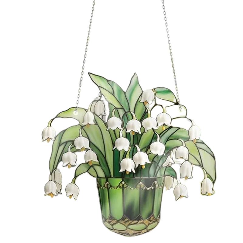 1 шт. Витражные ловцы солнца, ландыши, ловцы солнца, яркий цвет, привлекательный оконный декор для любого окна комнаты, сада на открытом воздухе 23*23*0.4cm