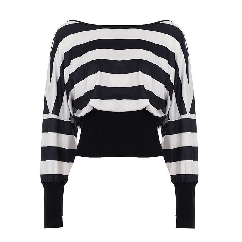 European and American Style Striped Waist-Cinched Long-Sleeve Batwing One-Shoulder Women s Top Small
European and American Style Striped Waist-Cinched Long-Sleeve Batwing One-Shoulder Women s Top Small