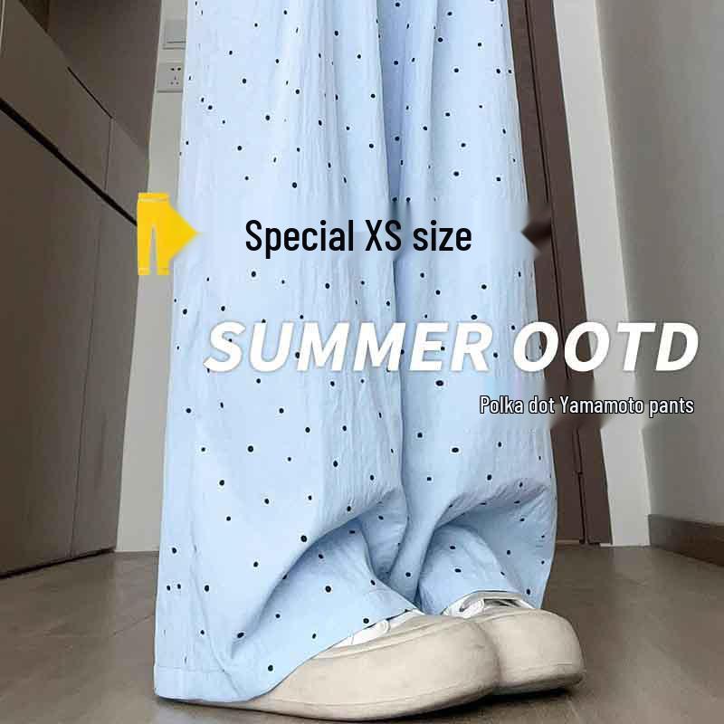 Petite Polka Dot High-Waist Yamamoto Pants, Drape Straight Leg, Wide-Leg Blue Ice Silk, Casual Summer Wear XS (60-79 lbs)
Petite Polka Dot High-Waist Yamamoto Pants, Drape Straight Leg, Wide-Leg Blue Ice Silk, Casual Summer Wear XS (60-79 lbs)