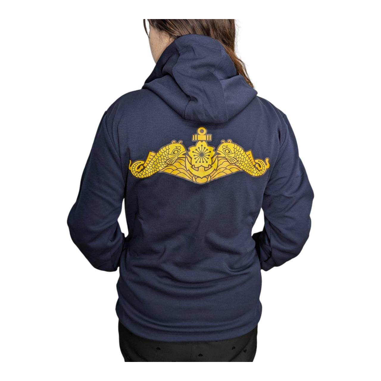 Fuji Uniforms JSDF Hoodie (with JMSDF Emblem on the Back) JMSDF Military Hoodie with Wings, Surface Ship, Submarine, and Dolphin Designs, Navy Blue (D
Fuji Uniforms JSDF Hoodie (with JMSDF Emblem on the Back) JMSDF Military Hoodie with Wings, Surface Ship, Submarine, and Dolphin Designs, Navy Blue (D