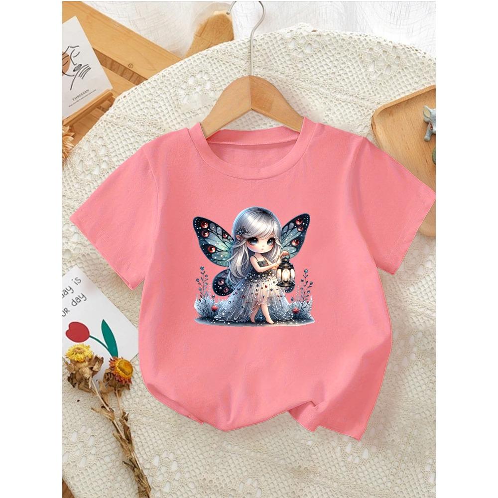 Summer children s short sleeved T-shirt with dreamy butterfly elf print and cute pink casual style 140
Summer children s short sleeved T-shirt with dreamy butterfly elf print and cute pink casual style 140