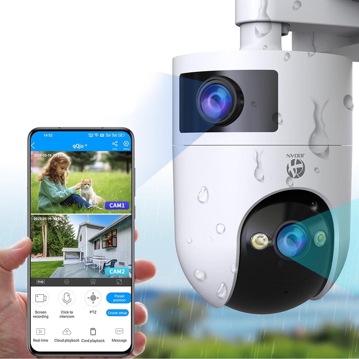 million automatic tracking JOOAN security dual omnidirectional WiFi surveillance answering camera remote waterproof rating night PTZ swinging head
million automatic tracking JOOAN security dual omnidirectional WiFi surveillance answering camera remote waterproof rating night PTZ swinging head