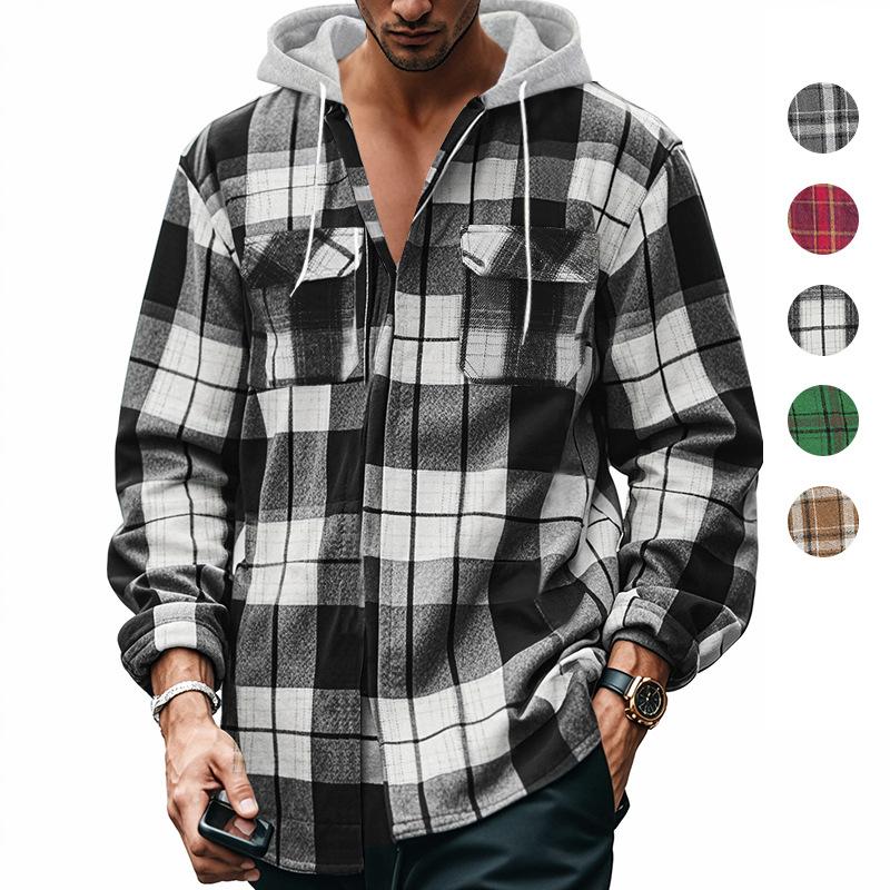 Spring new popular loose casual flannel jacquard long-sleeved hooded plaid shirt XXXL світло-сірий колір
Spring new popular loose casual flannel jacquard long-sleeved hooded plaid shirt XXXL світло-сірий колір