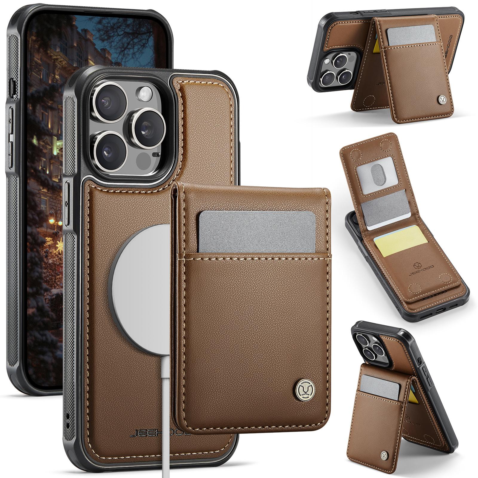 For iPhone 14 Pro Leather Back Cover Compatible with MagSafe JEEHOOD J06 Phone Case with Card Bag RFID Blocking Brown
For iPhone 14 Pro Leather Back Cover Compatible with MagSafe JEEHOOD J06 Phone Case with Card Bag RFID Blocking Brown