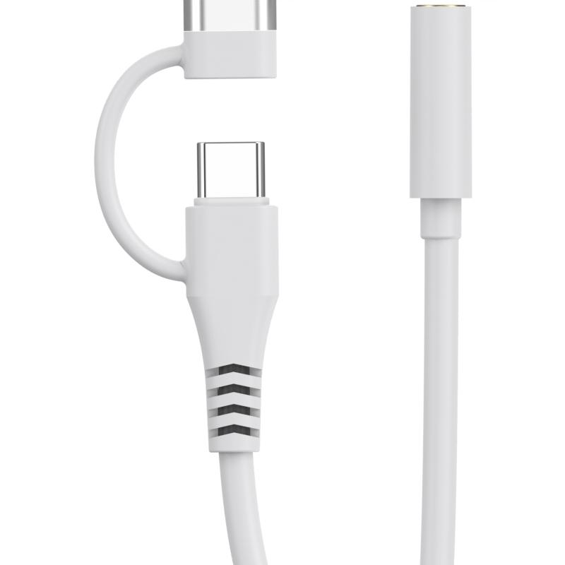 Type-C/8-Pin Male to 3.5mm Female 2-in-1 Audio Cable Digital Chip Headphone Connection Adapter Cable Black
Type-C/8-Pin Male to 3.5mm Female 2-in-1 Audio Cable Digital Chip Headphone Connection Adapter Cable Black
