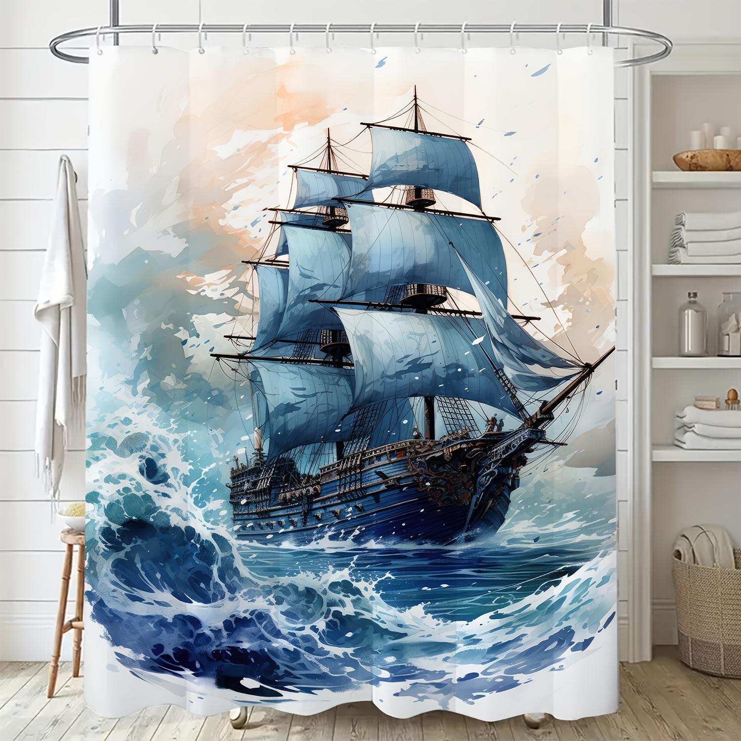 Nautical Ship Artistic Shower Curtain - Waterproof Polyester, Machine Washable, Partially Lined, Novelty Arts Theme W90xH180cm
Nautical Ship Artistic Shower Curtain - Waterproof Polyester, Machine Washable, Partially Lined, Novelty Arts Theme W90xH180cm
