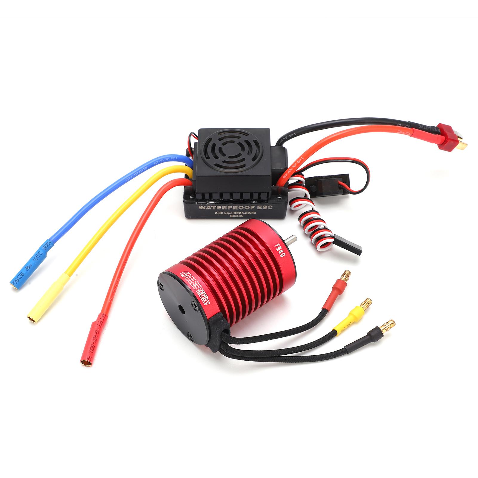 F540 Brushless Motor 4370KV and 60A Brushless ESC Set with T Plug for 110 Remote Control Cars
F540 Brushless Motor 4370KV and 60A Brushless ESC Set with T Plug for 110 Remote Control Cars