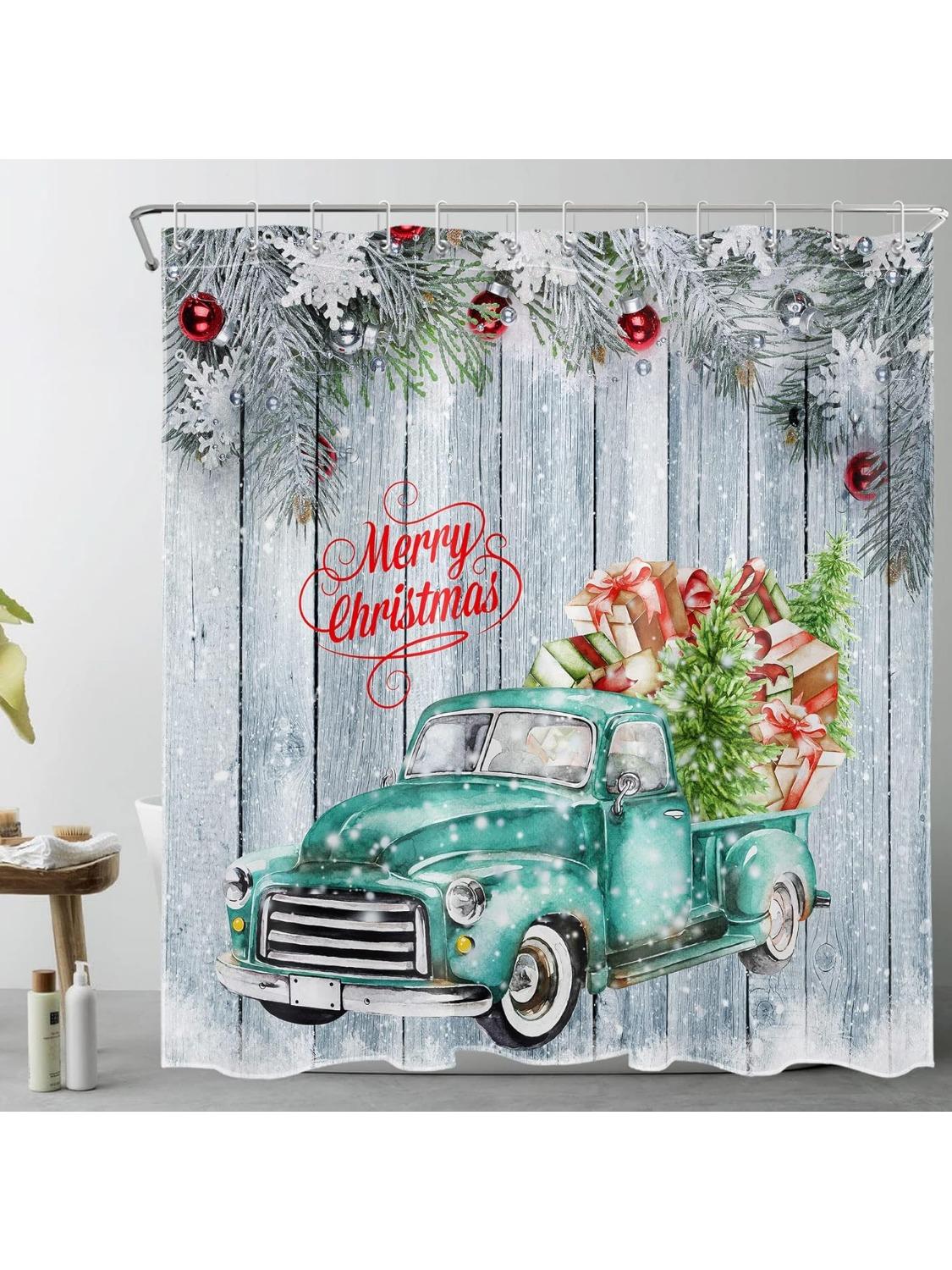 Farmhouse Christmas Shower Curtain For Bathroom, Teal Truck And Gifts On Rustic Wood Grey Shower Curtain With Hooks Winter W60H190(CM)-1 Pcs
Farmhouse Christmas Shower Curtain For Bathroom, Teal Truck And Gifts On Rustic Wood Grey Shower Curtain With Hooks Winter W60H190(CM)-1 Pcs