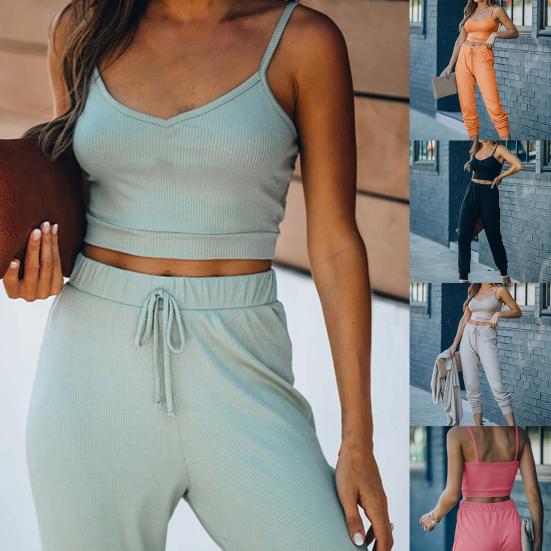 Женский наряд, однотонные брюки на шнурке, комплект из двух предметов, спортивная одежда, укороченная майка без рукавов, брюки с высокой талией, спортивный костюм на весну/лето 
Женский наряд, однотонные брюки на шнурке, комплект из двух предметов, спортивная одежда, укороченная майка без рукавов, брюки с высокой талией, спортивный костюм на весну/лето