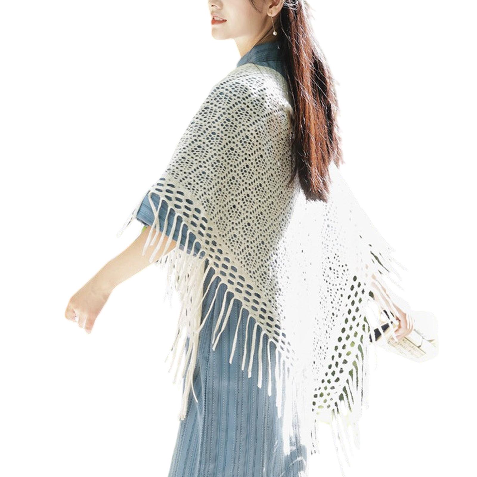 Элегантная весенняя вязаная крючком шаль для женщин с бахромой, вязаная накидка на плечи, отлично подходит для прохладного вечера и пляжного отпуска.