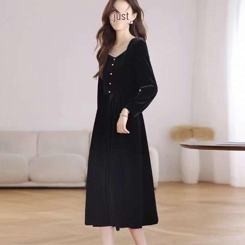 Elegant Velvet Square Neck Dress for Women - Autumn/Winter Style with Buttoned Waist and Slimming Silhouette M чёрный
Elegant Velvet Square Neck Dress for Women - Autumn/Winter Style with Buttoned Waist and Slimming Silhouette M чёрный