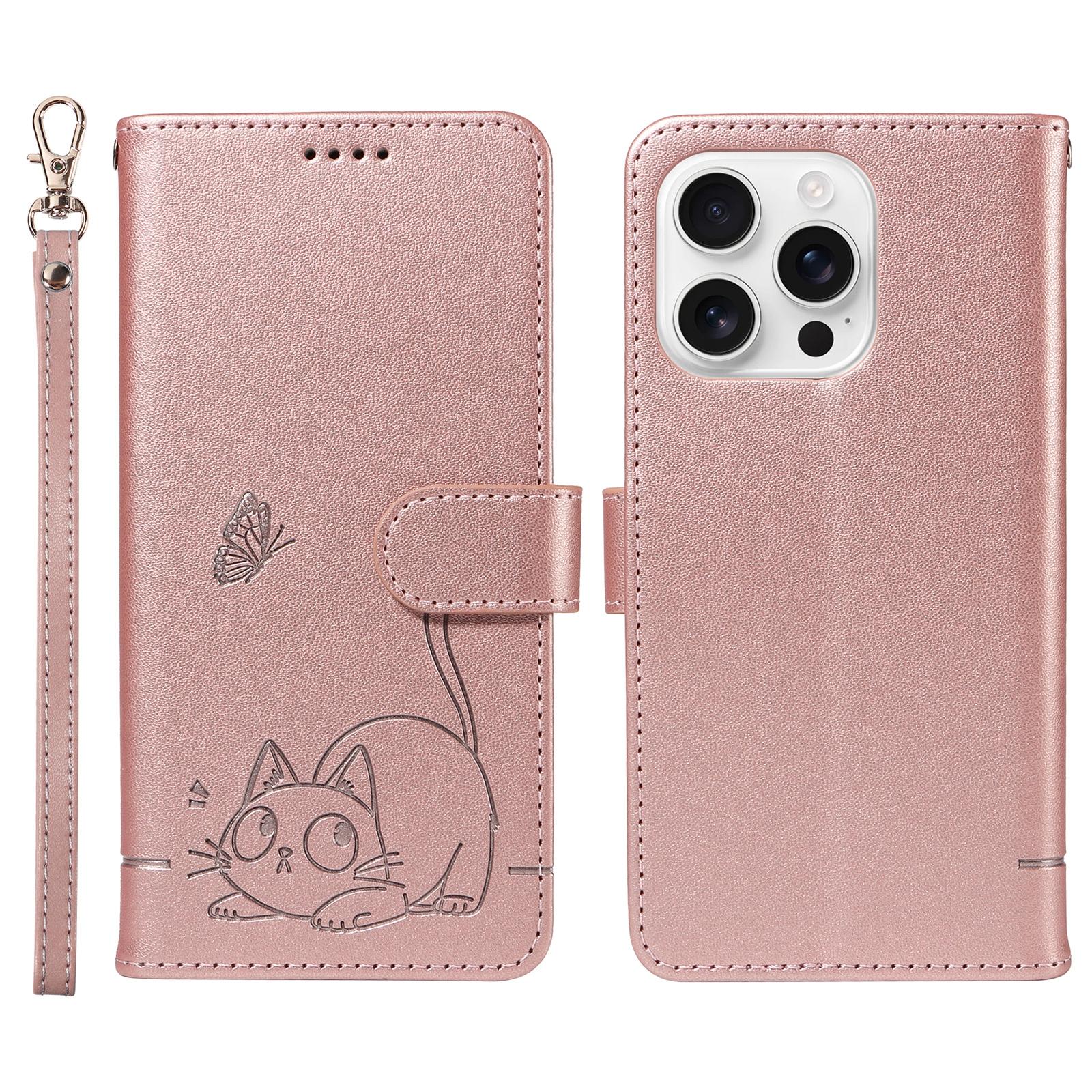 For iPhone 16 Pro Wallet Case Cat Pattern Imprint Leather Phone Cover with Wrist Strap Rose Gold
For iPhone 16 Pro Wallet Case Cat Pattern Imprint Leather Phone Cover with Wrist Strap Rose Gold