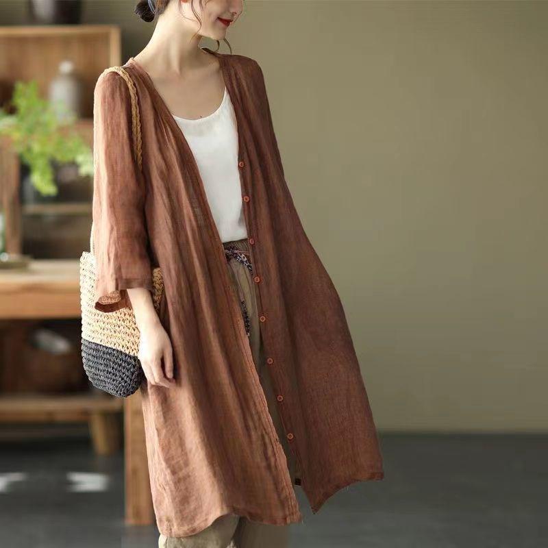 2026 Summer-Autumn Retro Cotton Linen Mid-Length Cardigan: Loose Fit, Artistic Plus Size, Casual Air Conditioning Shirt for Women. 3XL (for 165-185 jin) кавовий
2026 Summer-Autumn Retro Cotton Linen Mid-Length Cardigan: Loose Fit, Artistic Plus Size, Casual Air Conditioning Shirt for Women. 3XL (for 165-185 jin) кавовий
