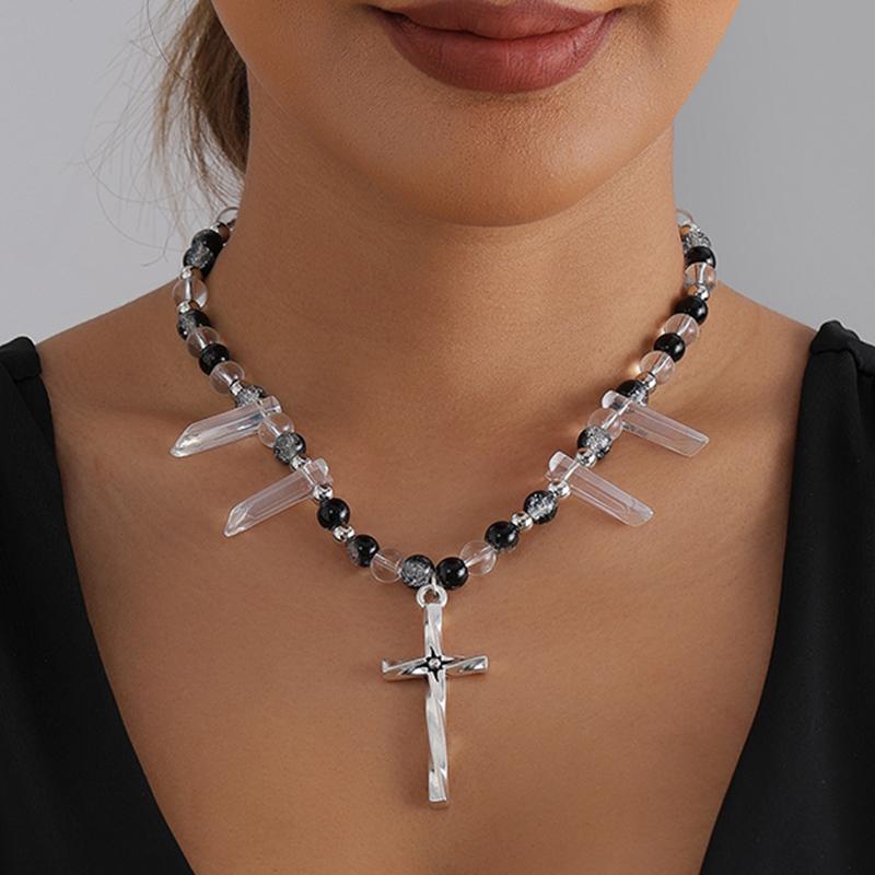 Hiphop Black Beaded Cross Pendant Necklace For Women Jewelry Accessries Gifts 1pc
Hiphop Black Beaded Cross Pendant Necklace For Women Jewelry Accessries Gifts 1pc