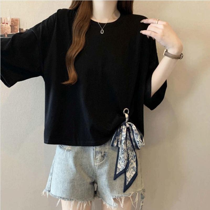 women side tie knot t-shirt crew neck half sleeve casual loose fit cotton blend top M чёрный
women side tie knot t-shirt crew neck half sleeve casual loose fit cotton blend top M чёрный