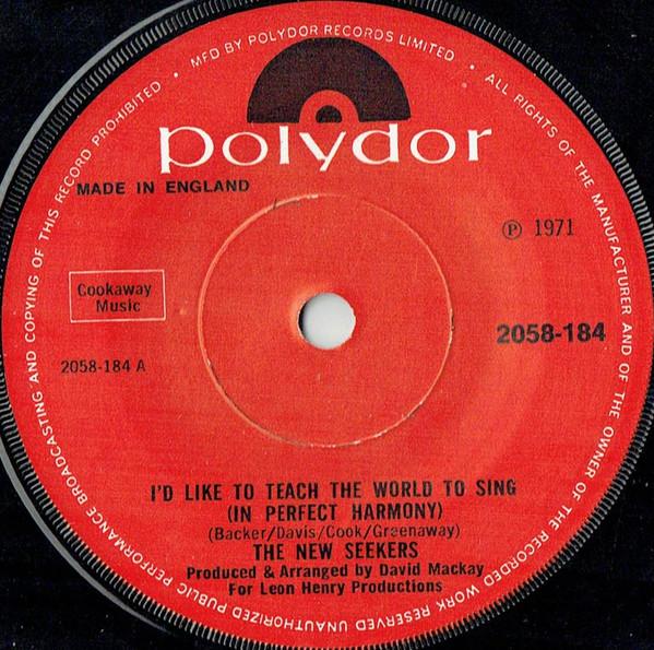 7inch Record NEW SEEKERS Id Like To Teach The World To Sing 2058184 Polydor 1971 UK Pop Used
7inch Record NEW SEEKERS Id Like To Teach The World To Sing 2058184 Polydor 1971 UK Pop Used