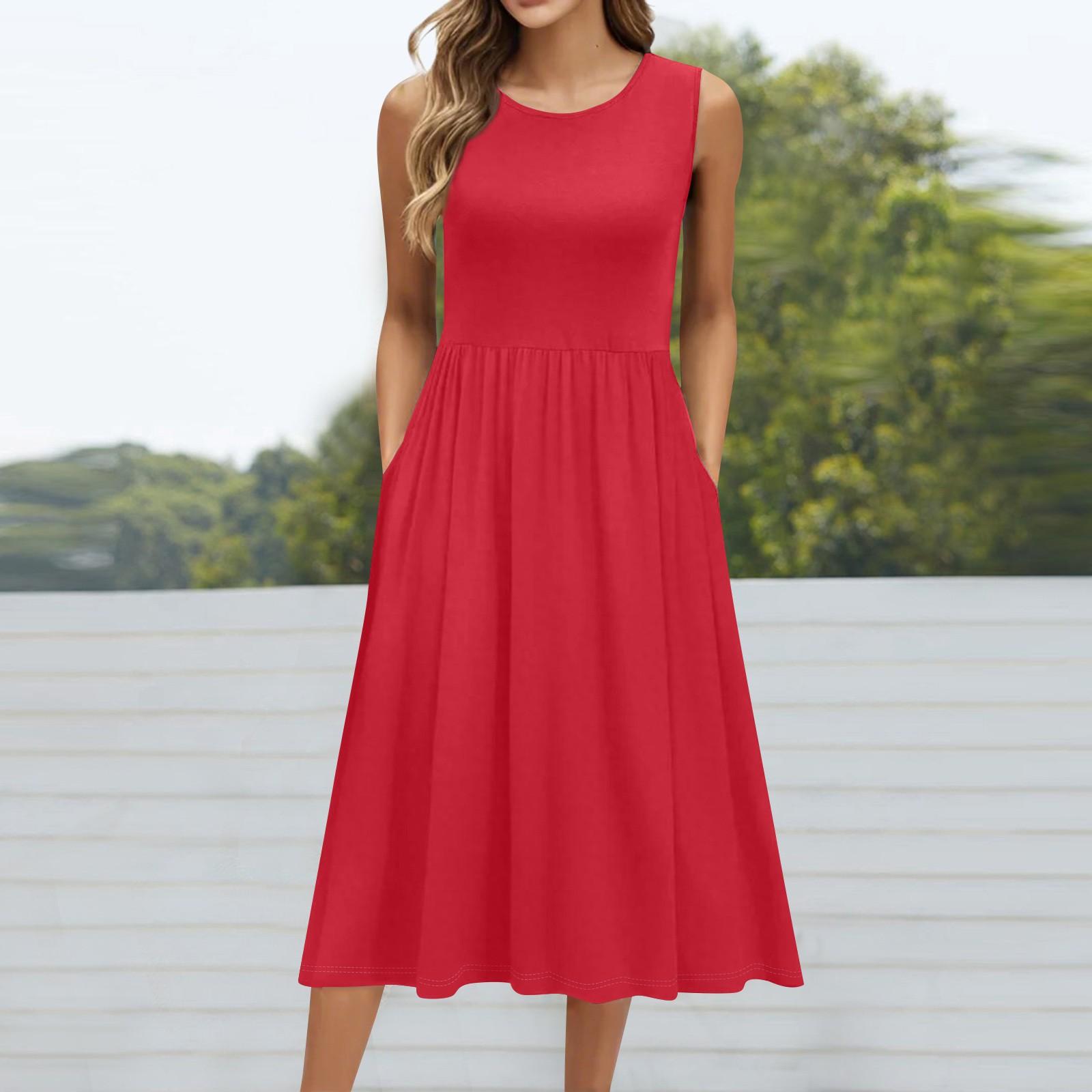 Women s Fashionable Color Round Neck Sleeveless Casual Pullover Pocket Mid Length Dress L червоний
Women s Fashionable Color Round Neck Sleeveless Casual Pullover Pocket Mid Length Dress L червоний