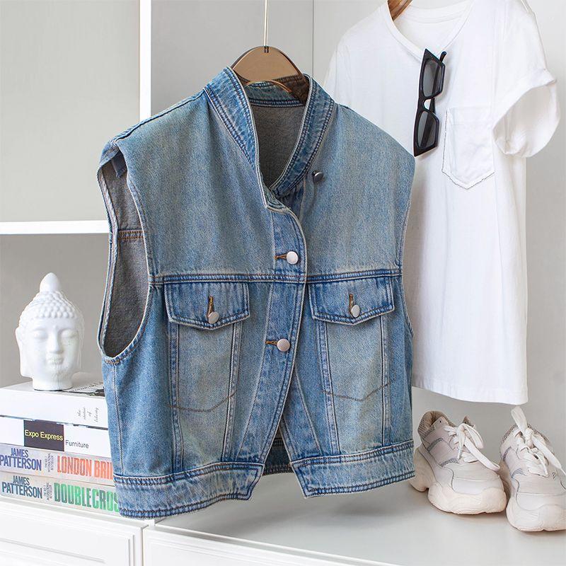 Nordic Narrow Design Retro Washed Light Blue Modeling Shoulder Pad Stand Collar Fashion Box-Shaped Loose Denim Vest Light Blue S
Nordic Narrow Design Retro Washed Light Blue Modeling Shoulder Pad Stand Collar Fashion Box-Shaped Loose Denim Vest Light Blue S