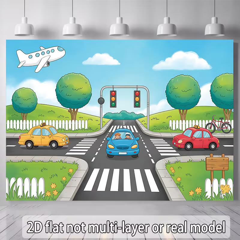 2D Cartoon Traffic Backdrop, City Street with Cars, Crosswalk and Plane for Kids Birthday 47.2x31.5inch/120*80cm
2D Cartoon Traffic Backdrop, City Street with Cars, Crosswalk and Plane for Kids Birthday 47.2x31.5inch/120*80cm