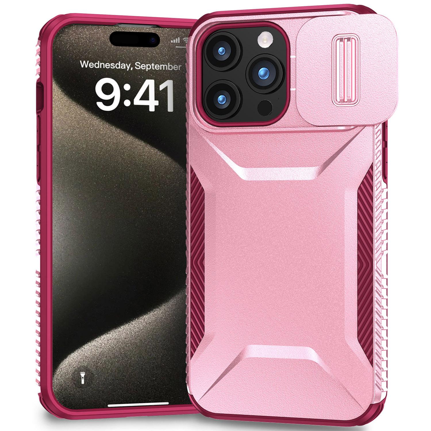 For iPhone 15 Pro Case Anti-Slip PC+TPU Phone Cover with Slide Camera Guard Pink/Wine Red
For iPhone 15 Pro Case Anti-Slip PC+TPU Phone Cover with Slide Camera Guard Pink/Wine Red
